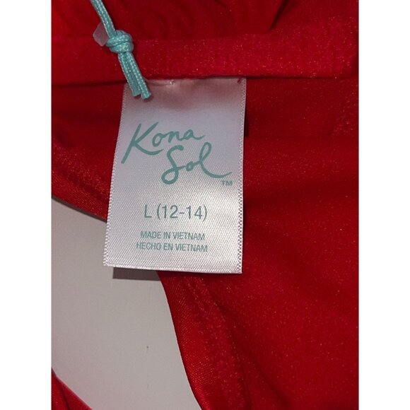 Kona Sol Womens Ruffle One-Shoulder Bikini Top Size Large Red Recycled Fabric - Picture 4 of 5